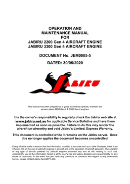 OPERATION and MAINTENANCE MANUAL for JABIRU 2200 Gen 4 AIRCRAFT ENGINE JABIRU 3300 Gen 4 AIRCRAFT ENGINE