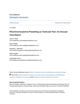 Pheochromocytoma Presenting As Testicular Pain: an Unusual Case Report