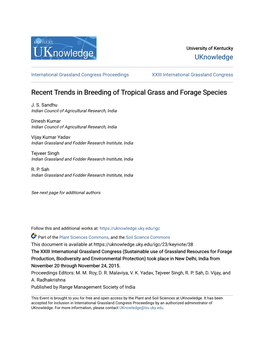 Recent Trends in Breeding of Tropical Grass and Forage Species