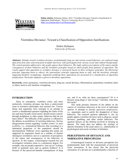 Victimless Deviance: Toward a Classification of Opposition Justifications.” Western Criminology Review 11(2):43-56