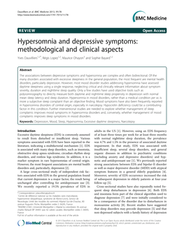 Hypersomnia and Depressive Symptoms: Methodological and Clinical Aspects Yves Dauvilliers1,2*, Régis Lopez1,2, Maurice Ohayon3 and Sophie Bayard1,2