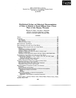 Distributional Ecology and Behavioral Thermoregulation of Fishes in Relation to Heated Effluent from a Power Plant at Lake Monona