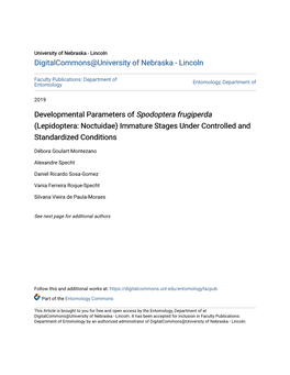 Developmental Parameters of &lt;I&gt;Spodoptera Frugiperda&lt;/I&gt; (Lepidoptera: Noctuidae) Immature Stages Under Controlled A