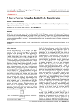 A Review Paper on Malayalam Text to Braille Transliteration