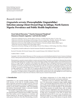 Infection Among Client-Owned Dogs in Jalingo, North Eastern Nigeria: Prevalence and Public Health Implications