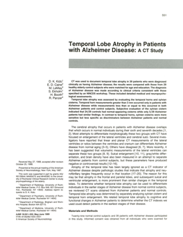 Temporal Lobe Atrophy in Patients with Alzheimer Disease: a CT Study