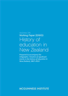 History of Education in New Zealand Prepared to Accompany the Infographic: Timeline of Significant Events in the History of Education in New Zealand, 1867–2014