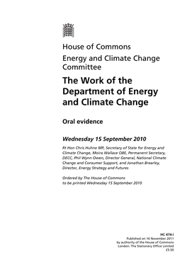 The Work of the Department of Energy and Climate Change