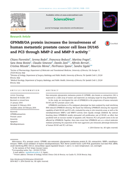 GPNMB/OA Protein Increases the Invasiveness of Human Metastatic Prostate Cancer Cell Lines DU145 $ and PC3 Through MMP-2 and MMP-9 Activity