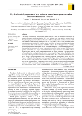 Physicochemical Properties of Heat Moisture Treated Sweet Potato Starches of Selected Indonesian Varieties 1*Pranoto, Y., 2Rahmayuni, 1Haryadi and 3Rakshit, S