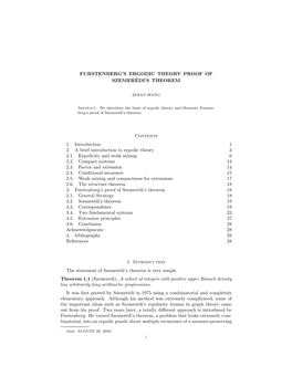 Furstenberg's Ergodic Theory Proof of Szemerédi's Theorem