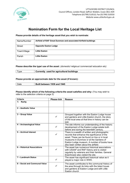 Nomination Form for the Local Heritage List