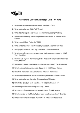 General Knowledge Quiz – 4Th June