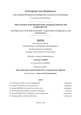 UNIVERSITE AIX-MARSEILLE Active Tectonics of the Doruneh Fault