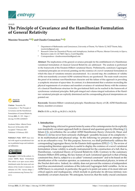 The Principle of Covariance and the Hamiltonian Formulation of General Relativity