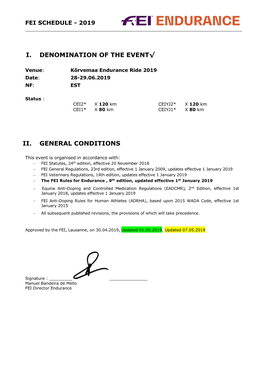 I. Denomination of the Event√ Ii. General Conditions