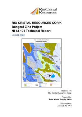 RIO CRISTAL RESOURCES CORP. Bongará Zinc Project NI 43-101 Technical Report I: COVER PAGE