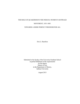 The Role of Quakerism in the Indiana Women's Suffrage