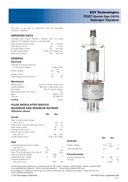 E2V Technologies Hydrogen Thyratron