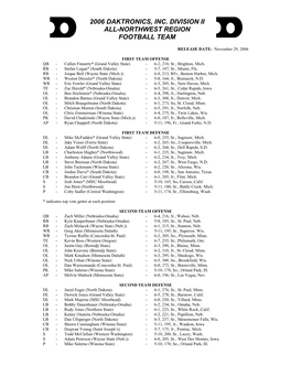 2006 Daktronics, Inc. Division Ii All-Northwest Region Football Team