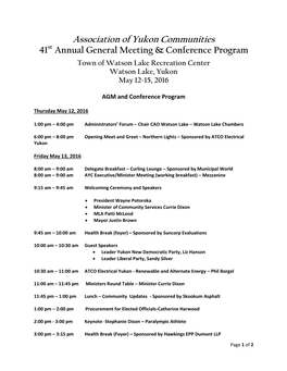 Association of Yukon Communities 41St Annual General Meeting & Conference Program