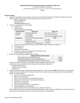 GUIDELINES for PHOTO and VIDEO SHOOTS in BONIFACIO GLOBAL CITY Fort Bonifacio Development Corporation 2/F Bonifacio Technology Center, Cor