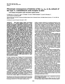 The Type a Y-Aminobutyric Acid Receptor in Mice (P-Locus Deletions/Neurotrnsmitter Receptor/Null Mutation/Angelman Syndrome) CYMBELINE T