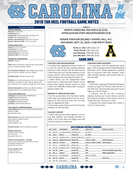 2019 Tar Heel Football Game Notes