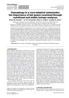 Coprophagy in a Cave-Adapted Salamander; the Importance of Bat Guano Examined Through Nutritional and Stable Isotope Analyses Dante´ B