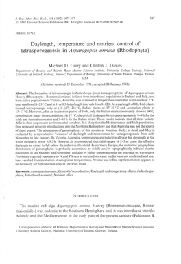 Daylength, Temperature and Nutrient Control of Tetrasporogenesis In