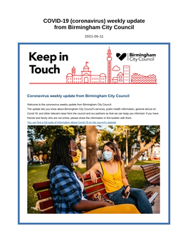 COVID-19 (Coronavirus) Weekly Update from Birmingham City Council