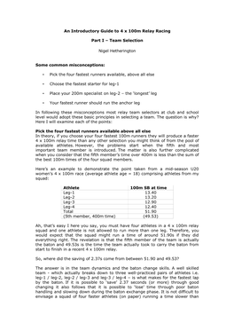 4X100m Relay Strategies