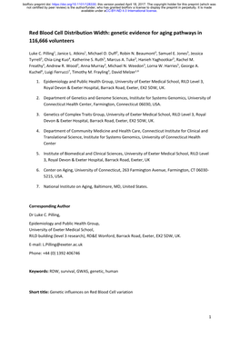 Red Blood Cell Distribution Width: Genetic Evidence for Aging Pathways in 116,666 Volunteers