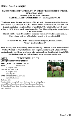 Horse Sale Catalogue