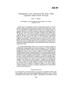 Working Gas Selection for the Closed Brayton Cycle John L