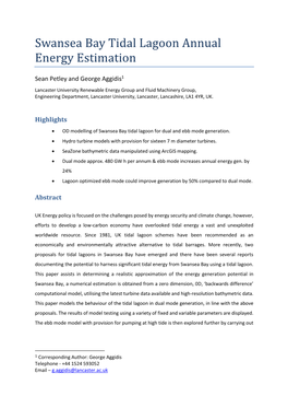 Swansea Bay Tidal Lagoon Annual Energy Estimation