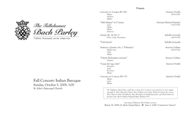 Fall Concert: Italian Baroque Largo Allegro Sunday, October 5, 2008, 3:00 St