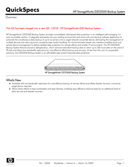 HP Storageworks D2D2500 Backup System Overview