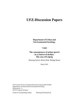 UFZ Discussion Paper 7/2005: Consequences of Urban Sprawl