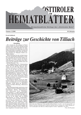 Beiträge Zur Geschichte Von Tilliach