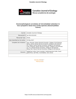 Ecomorphological Correlates of Microhabitat Selection in Two Sympatric Asian Box Turtle Species (Geoemydidae: Cuora)