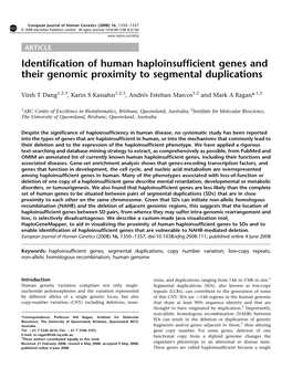 Identification of Human Haploinsufficient Genes and Their Genomic Proximity to Segmental Duplications