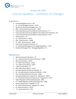 Course Updates – Summary of Changes