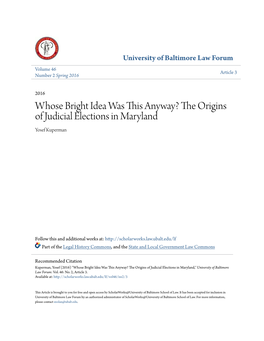 The Origins of Judicial Elections in Maryland Yosef Kuperman