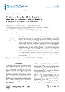 ACTA ENTOMOLOGICA 58(2): 389-405 MUSEI NATIONALIS PRAGAE Doi: 10.2478/Aemnp-2018-0031