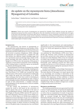 Chec List an Update on the Myxomycete Biota (Amoebozoa