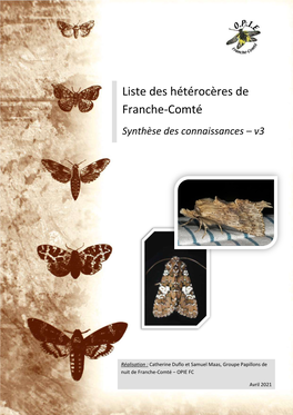 Liste Des Hétérocères De Franche-Comté Synthèse Des Connaissances – V3