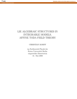 Lie Algebraic Structures in Integrable Models, Affine Toda Field Theory