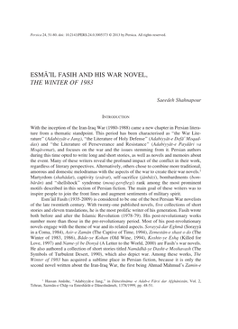 Esma¨Il Fasih and His War Novel, the Winter of 1983