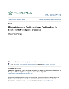 Effects of Changes in Egg Size and Larval Food Supply on the Development of Two Species of Seastars